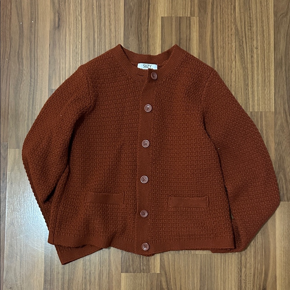 Suzy Shier Textured Rust Cardigan